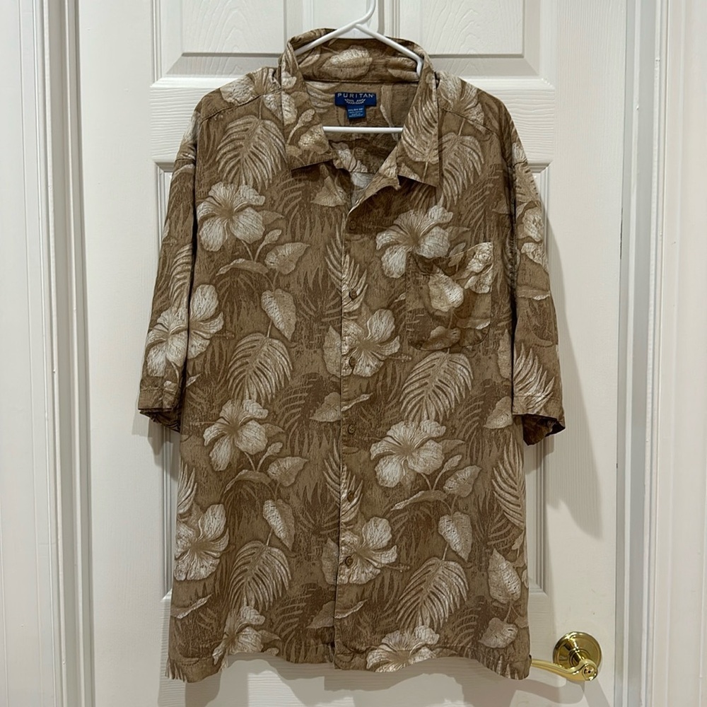 Puritan Aloha Shirt 3XL (54-56) Tan Hawaiian Button Front Island Short Sleeve - Picture 1 of 4